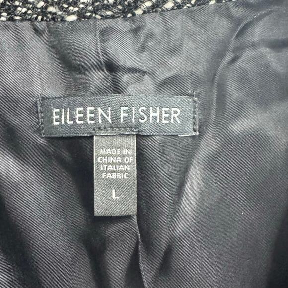Eileen Fisher Large Black & White Tweed Zippered Front Jacket Faux Pockets - Picture 8 of 8
